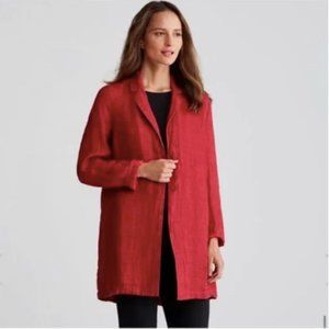 Eileen Fisher Notch Collar Long Linen Jacket Red Organic Size Large